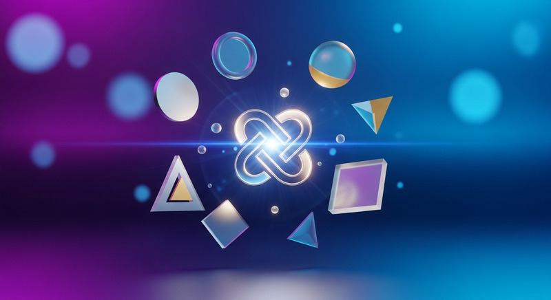 Visualisasi brand image dengan logo bercahaya dan elemen desain modern untuk artikel panduan membangun citra merek