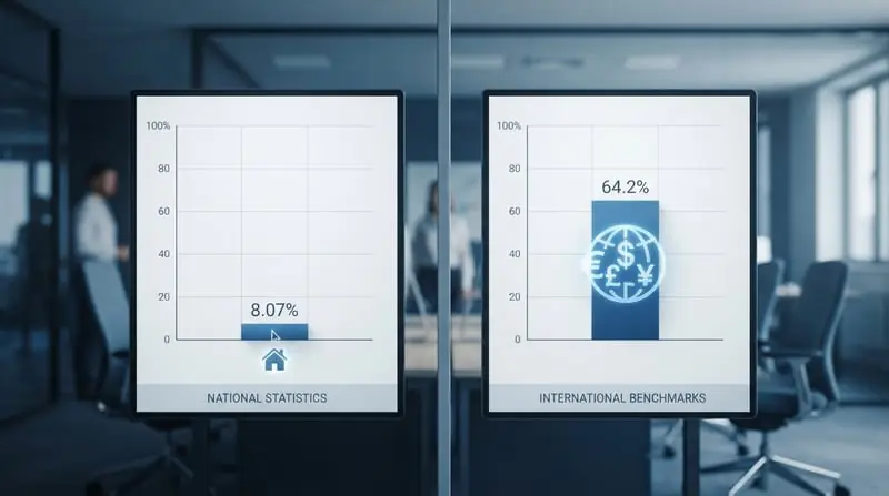 Visualisasi perbandingan dua grafik statistik kemiskinan yang berbeda untuk menjelaskan perbedaan metodologi data BPS dan Bank Dunia.